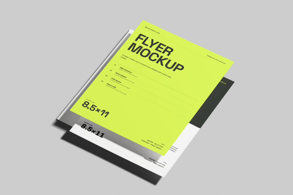 US Letter Flyer Poster Mockup Perspective View