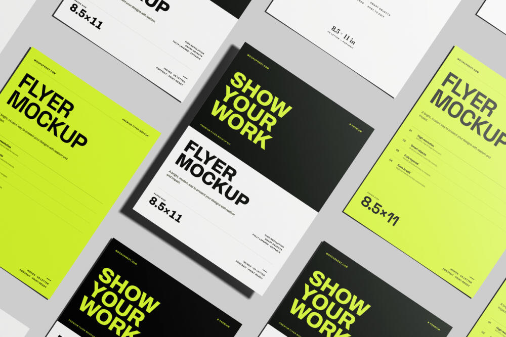 US Letter Flyer Poster Mockup Scattered