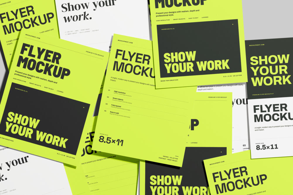 US Letter Flyer Poster Mockup Top Down Angle