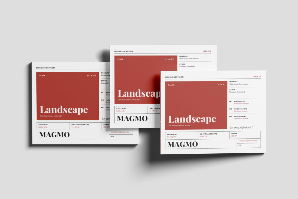 US Letter Horizontal Professional Magazine Mockup Front View