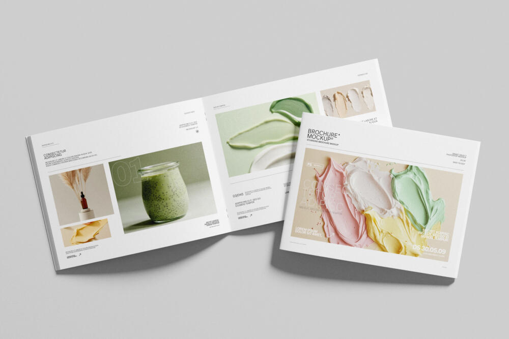 How Sticker For Presentation US Letter Landscape Brochure Mockup Scene Presentation