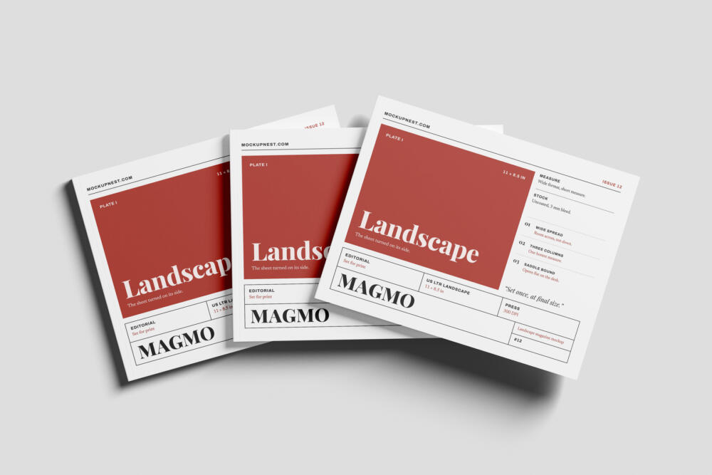 US Letter Landscape Magazine Mockup Top View