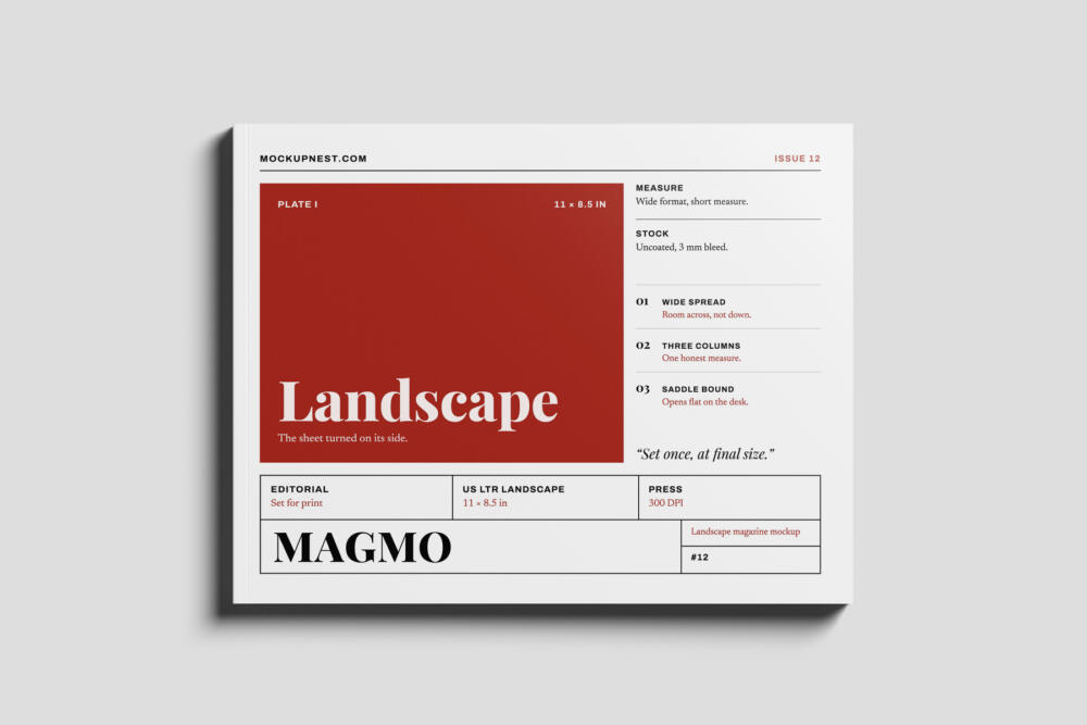 US Letter Landscape Print Magazine Mockup