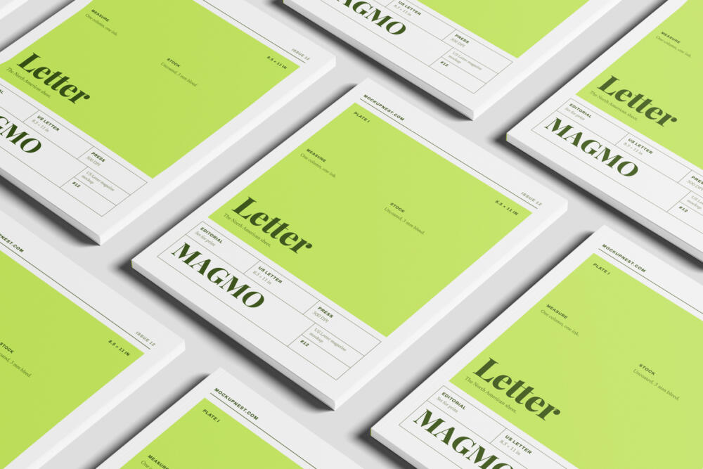 US Letter Modern Magazine Mockup Angled Perspective