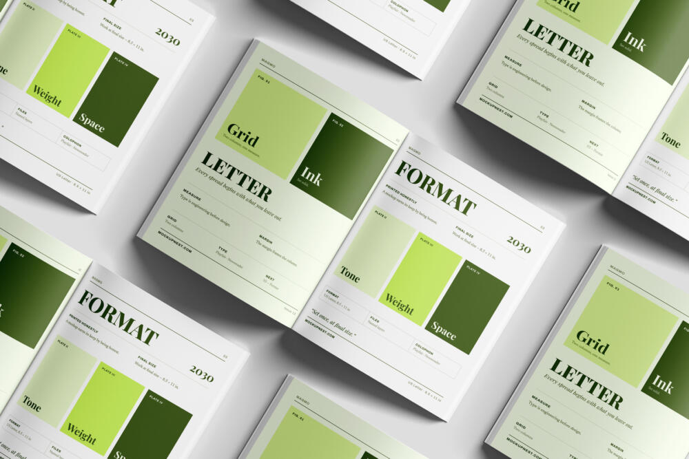 US Letter Modern Magazine Mockup High Angle View