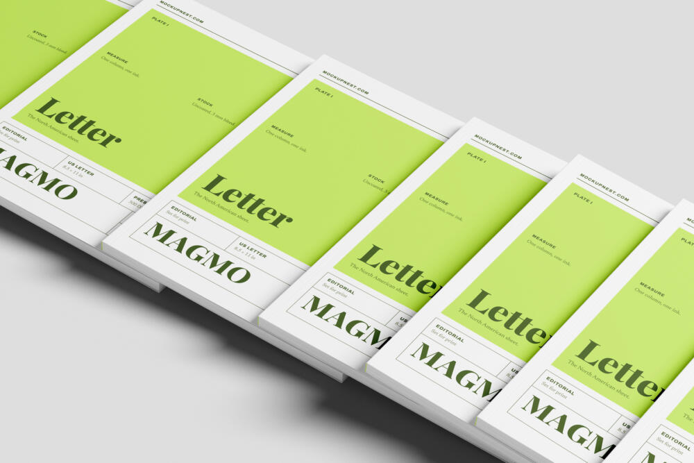 US Letter Modern Magazine Mockup On Surface