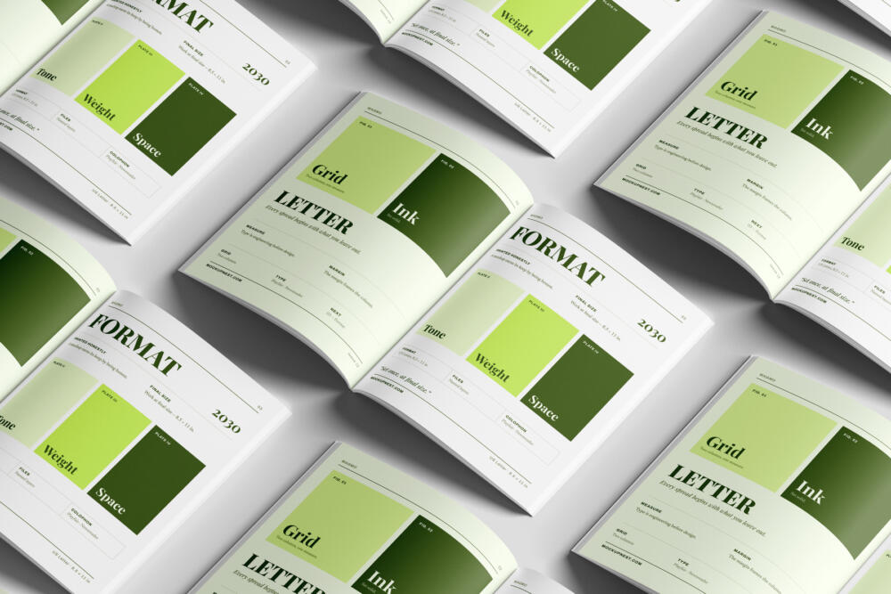 US Letter Print Magazine Mockup Top View