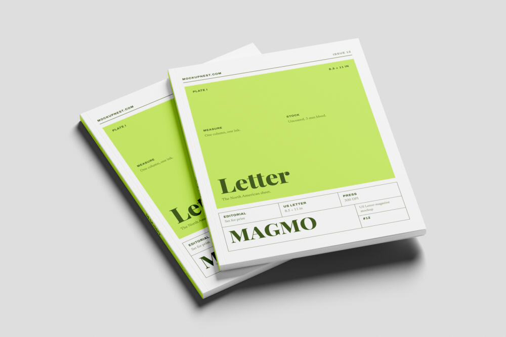 US Letter Professional Magazine Mockup Angled View