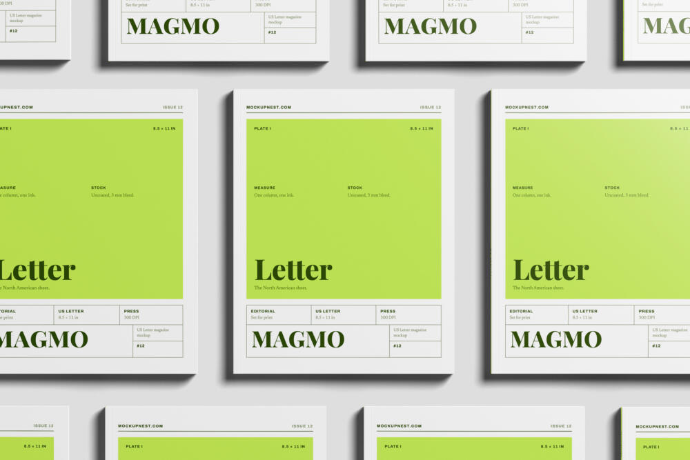 US Letter Professional Magazine Mockup On Wall
