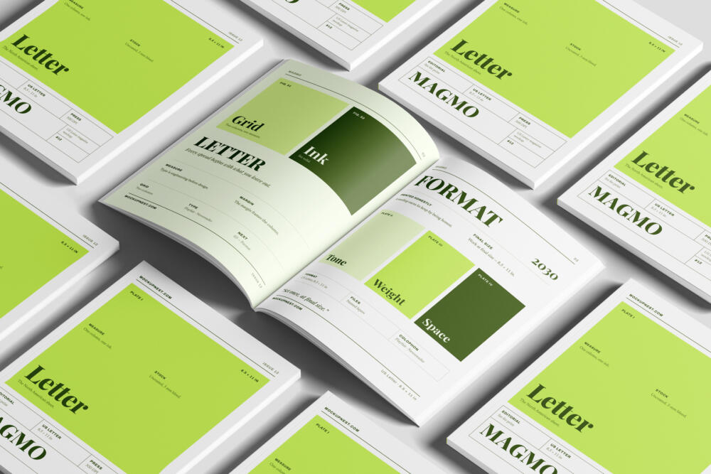 US Letter Professional Magazine Mockup Open Set