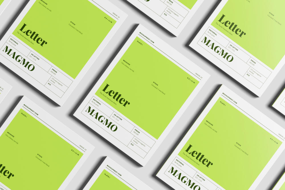 US Letter Publishing Magazine Mockup On Surface Angled View