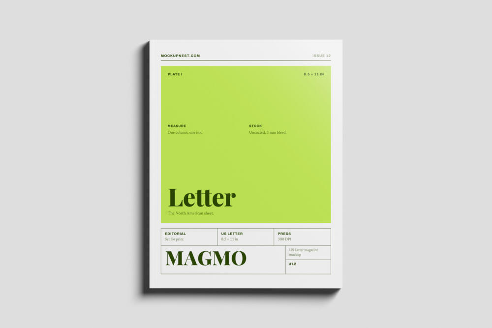 US Letter Publishing Magazine Mockup On Surface