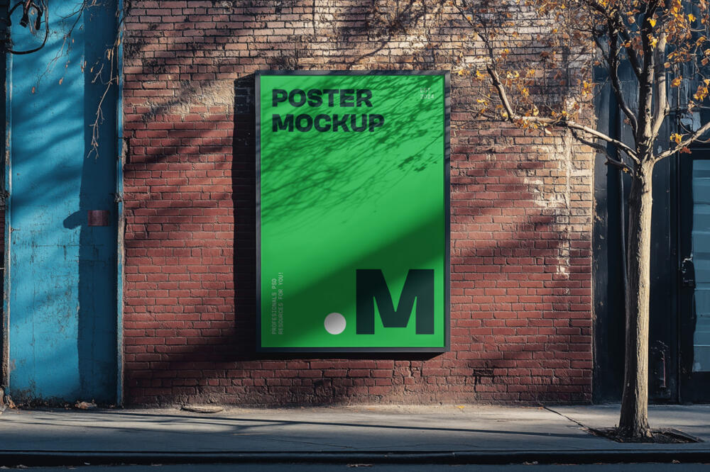 Vertical Billboard on th Brick Wall Mockup