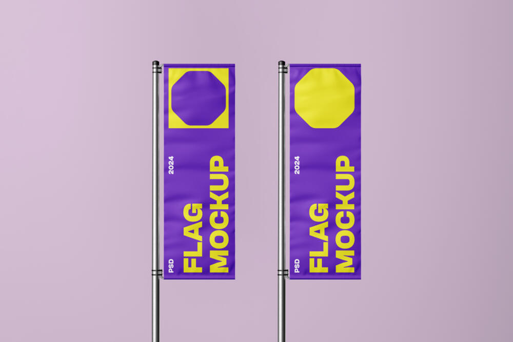 Vertical Flag on Pole Mockup