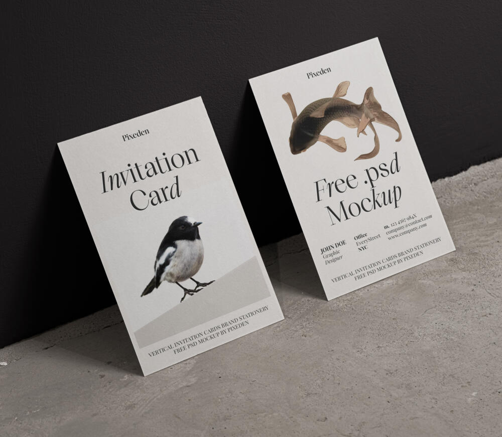 Vertical Invitation Cards Brand Stationery Psd Mockup
