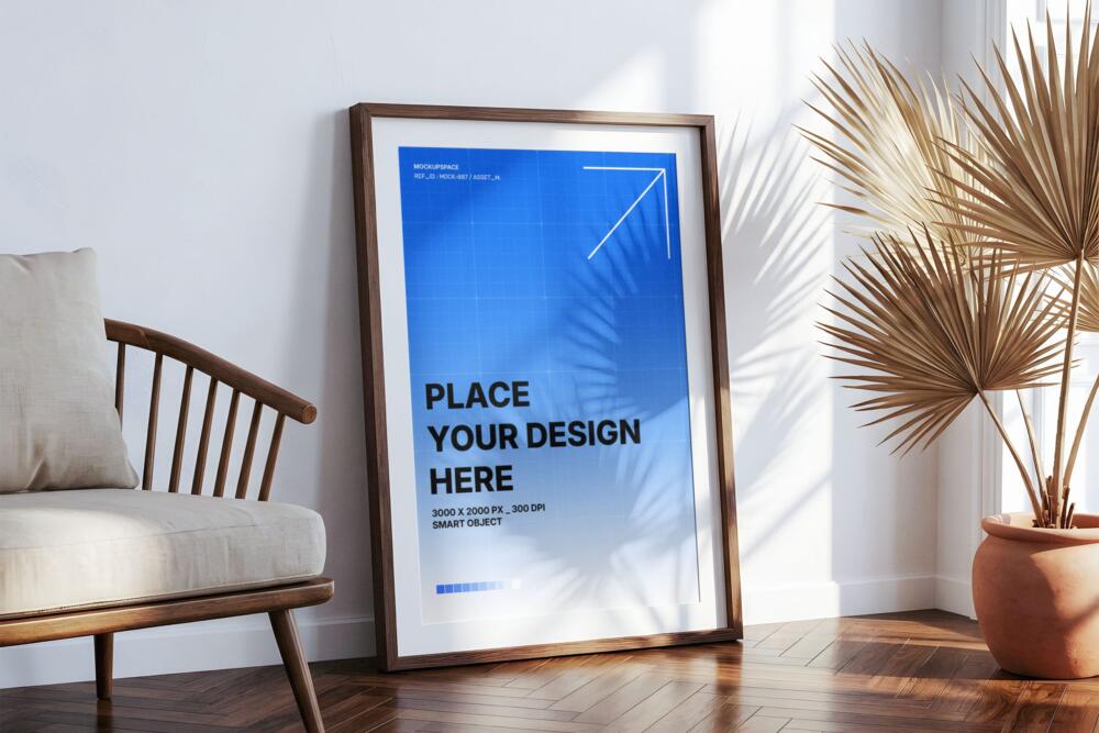 Vertical Poster Frame Mockup in Modern Interior