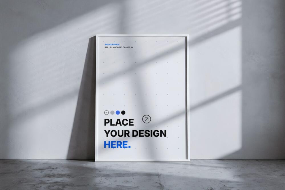Vertical Poster Frame Mockup with Window Shadows