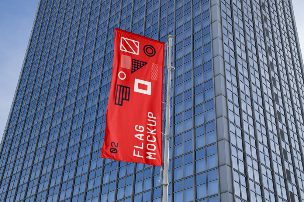 Waving Flag on Building Mockup