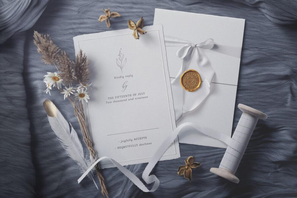 Wax Seal Invitation Mockups With Shadow Overlay Mockup Top View