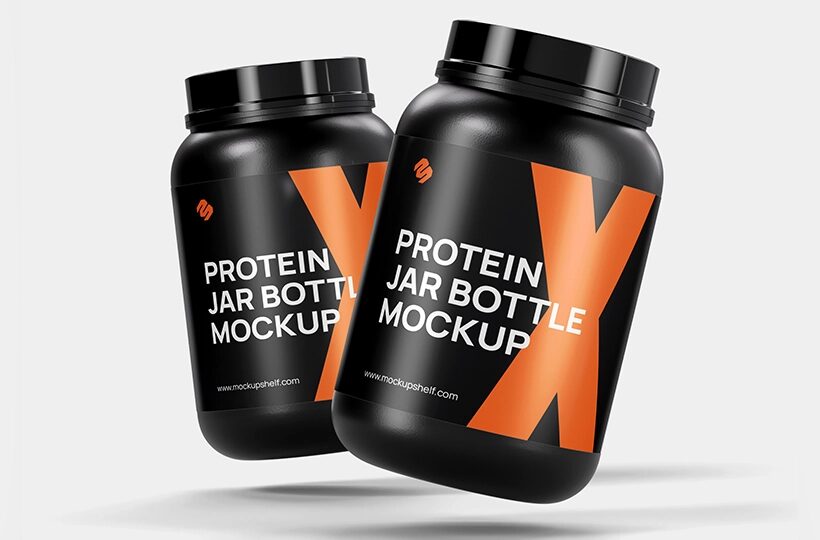 Whey Protein Jar Mockup PSD, Floating Studio Scene