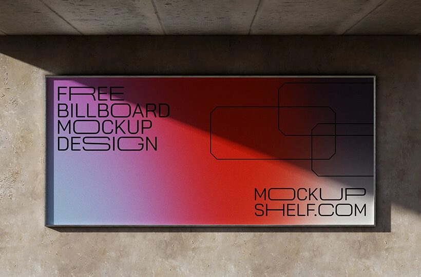 Wide Billboard Mockup on Wall Display PSD, Concrete Wall Scene