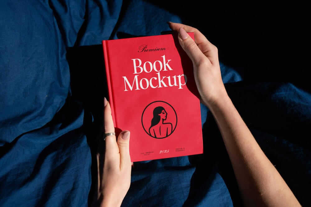 Woman Holding Book PSD Mockup