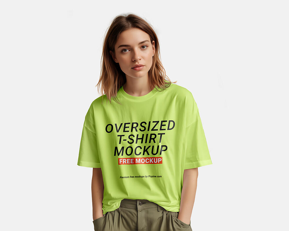 Woman Wearing Oversized T-Shirt Mockup