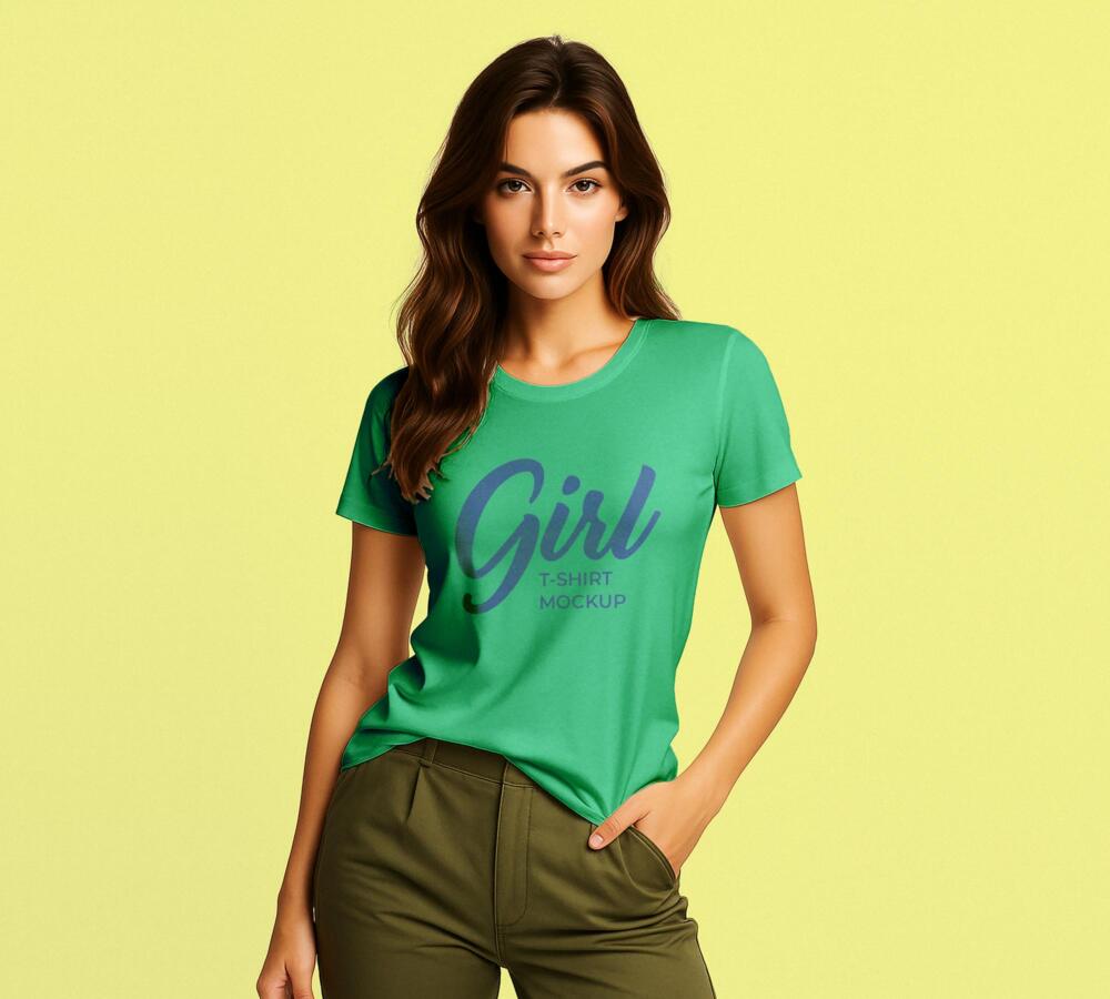 Woman Wearing T-Shirt Mockup