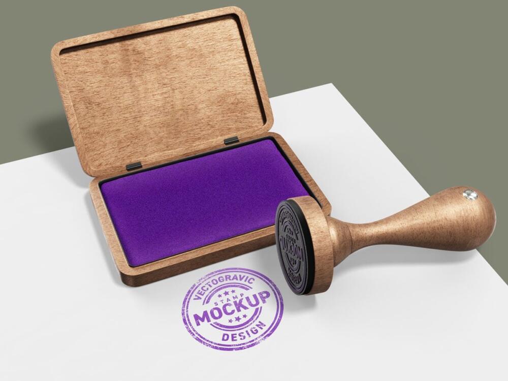 Wood Rubber Circle Stamp Mockup