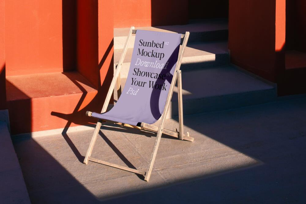 Wood Sunbed Unfolded Outside Mockup