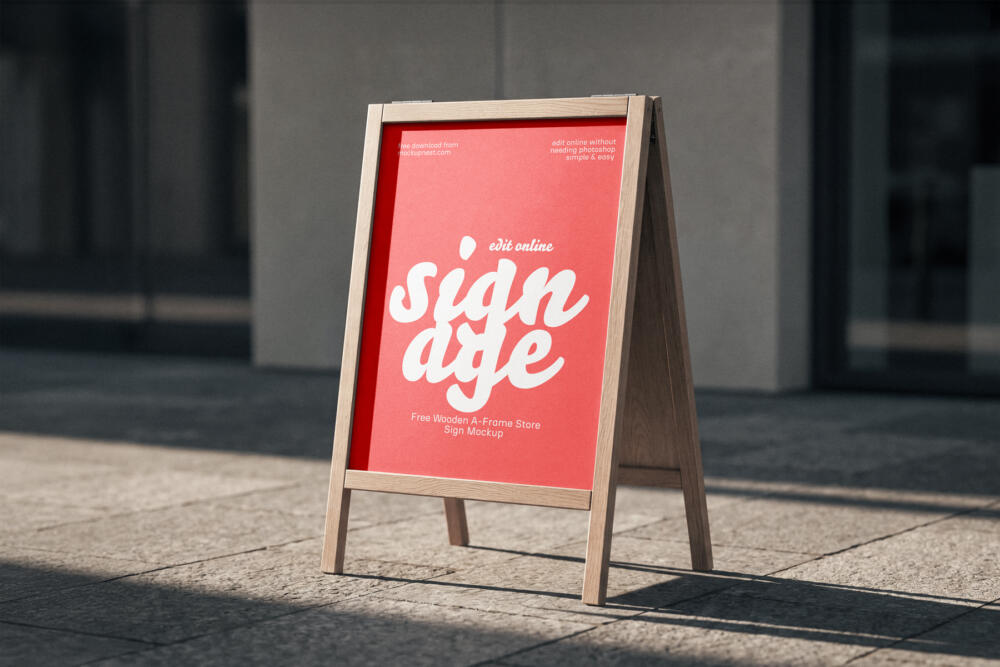 Wooden A-Frame Store Sign Mockup