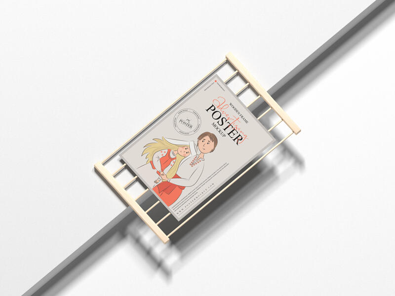 Wooden Frame With Advertising Poster Mockup