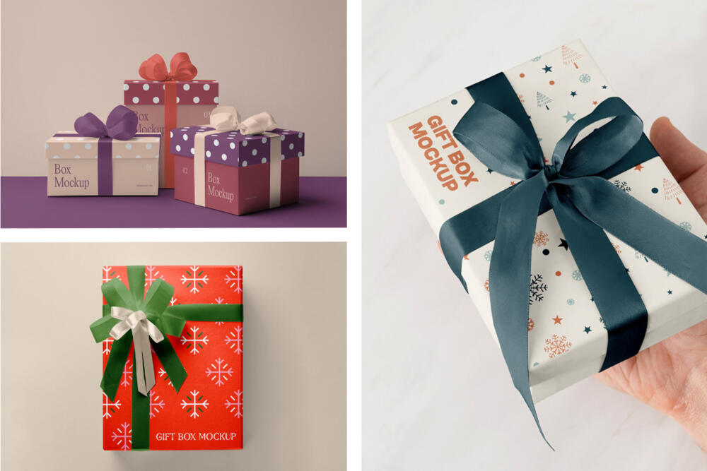 Xmas Box with Ribbon Mockups