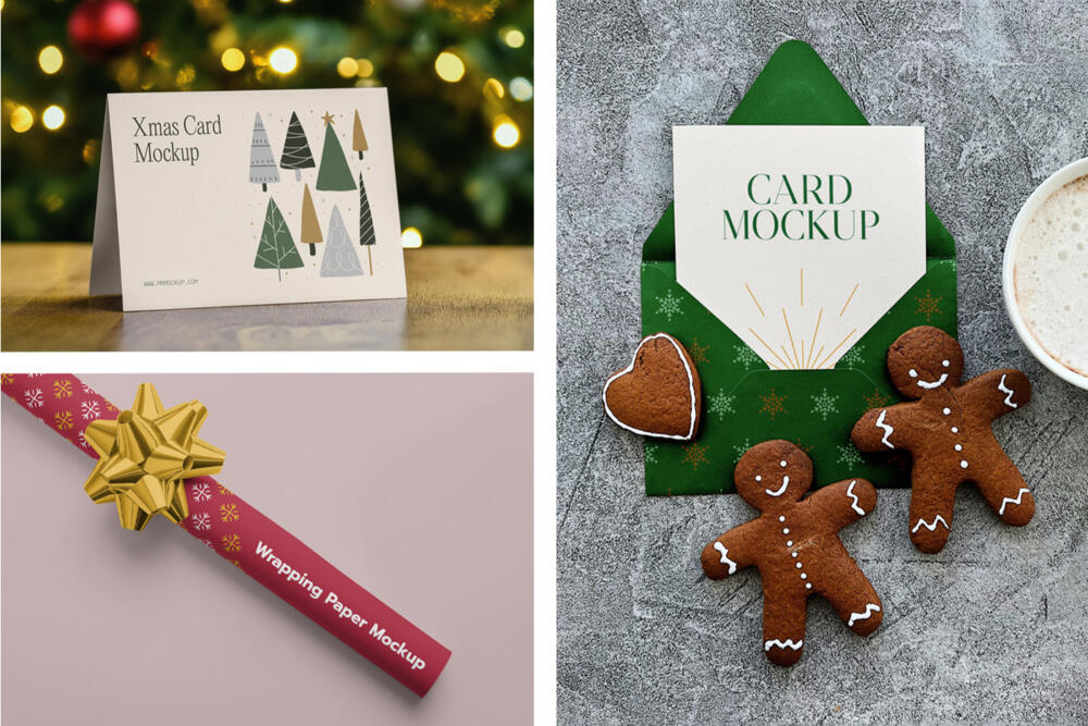Xmas Card and Wrapping Paper Mockups