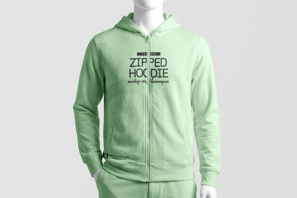 Zipped Hoodie Mockup on Mannequin